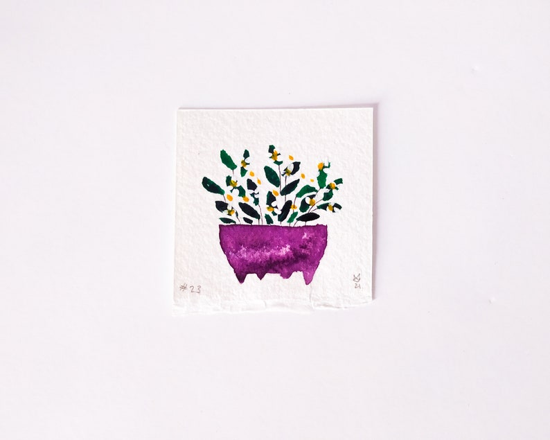 Miniature Jasmine Watercolor Painting for Dollhouse Flowerpot Decor image 2