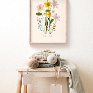 Personalized Watercolor Birth Flower Print, Birth Flower Family Bouquet, Birthday Gift, Minimalist Home Decor, Custom gift Wall Art image 19