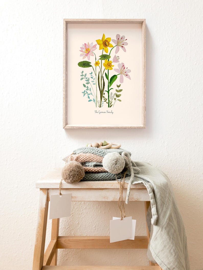 Personalized Watercolor Birth Flower Print, Birth Flower Family Bouquet, Birthday Gift, Minimalist Home Decor, Custom gift Wall Art image 19
