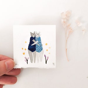 Acquerello originale Tiny Cat Painting, Cat Miniature, Minimalist Cat, Miniature Portrait, Mini Painting, Dollhouse Painting, Small Painting