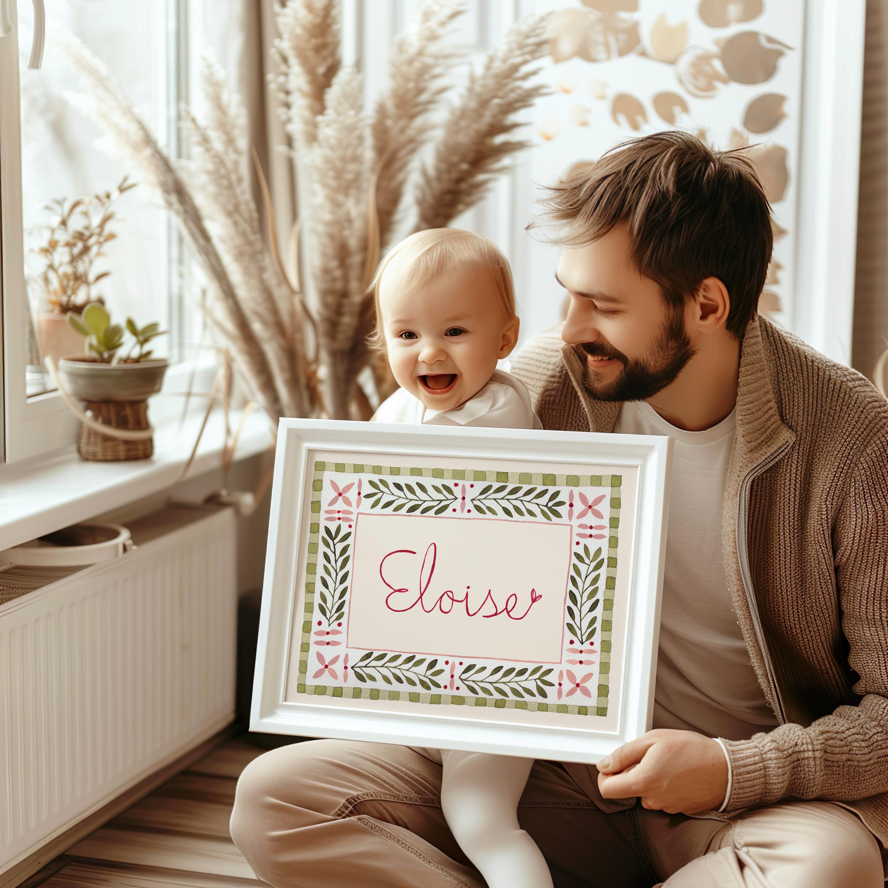 Personalized Name Nursery Print, Custom Botanical Watercolor Wall Art ...