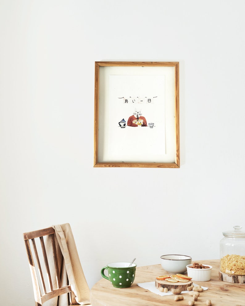 Cat Illustrated Art Print with Japanese Ramen Noodles Wall Decor for Cat Lovers Cat Lover Gift Idea Unique Kitchen Wall Art image 5