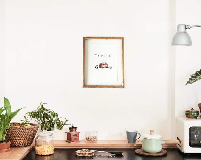 Cat Illustrated Art Print with Japanese Ramen Noodles Wall Decor for Cat Lovers Cat Lover Gift Idea Unique Kitchen Wall Art image 4