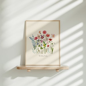 Ilustración Personalizada de Flor de Nacimiento, Acuarela botánica mes de Nacimiento, Regalo Abuela, Pintura Flor de Nacimiento Familiar