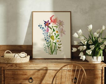 Benutzerdefinierte Geburt Blumenstrauß, Muttertagsgeschenk Geburtsmonat Familien Bunch Print Geschenk für Mama, personalisierte Digital Download Wall Art Print