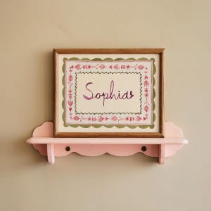 Arte con nome ad acquerello, decorazione da parete per cameretta dei bambini, design per cameretta per bambine, bordo floreale, arte popolare, download digitale