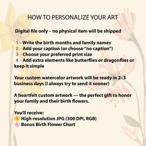 Personalized Watercolor Birth Flower Print, Birth Flower Family Bouquet, Birthday Gift, Minimalist Home Decor, Custom gift Wall Art image 8