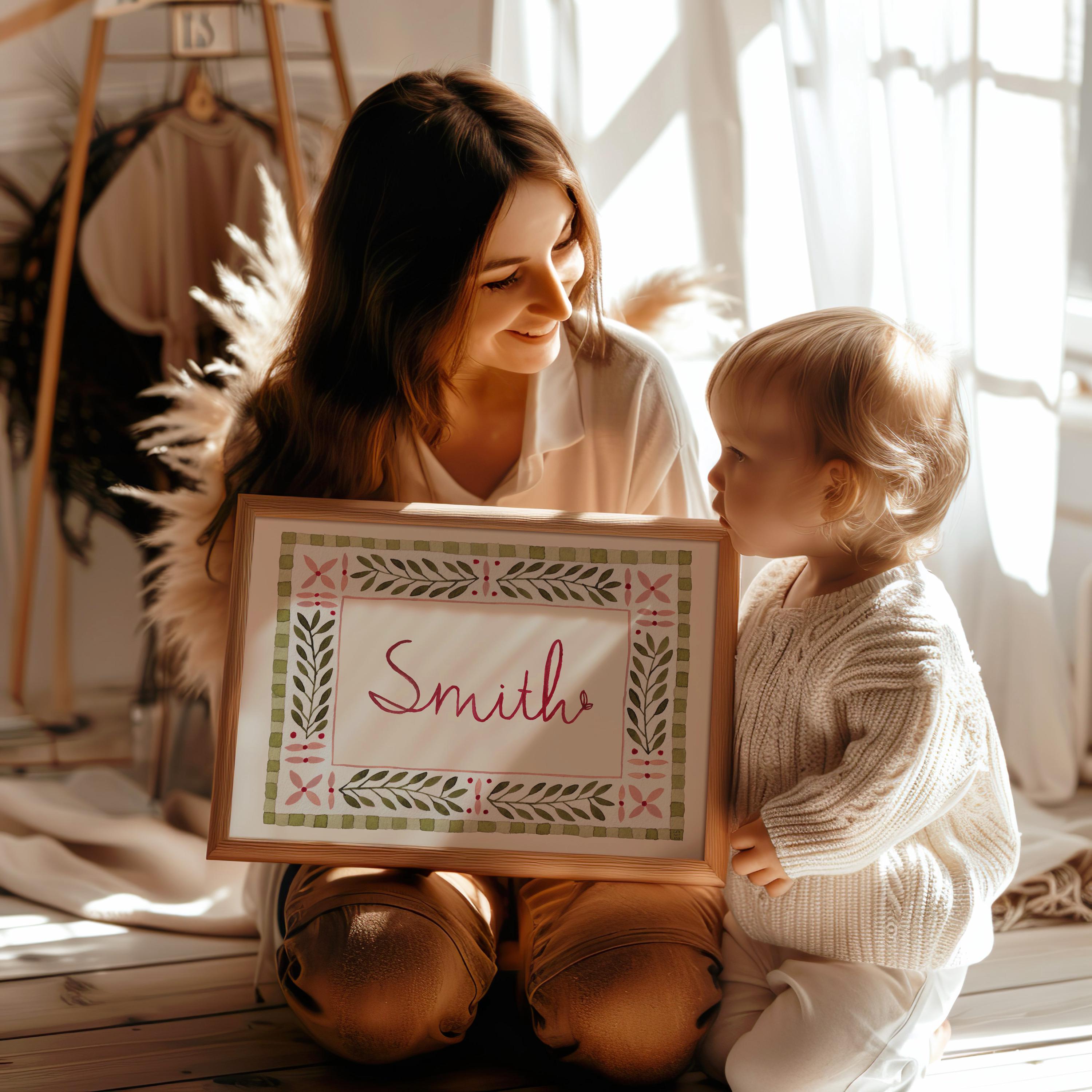Personalized Name Nursery Print, Custom Botanical Watercolor Wall Art ...