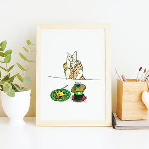 Cat illustration, Cat print, Cute kawaii cat, snack cake print, sweet cat, cat lover gift, cake stand, nice kitchen decor gift for women image 4