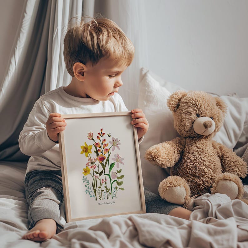 Personalized Watercolor Birth Flower Print, Birth Flower Family Bouquet, Birthday Gift, Minimalist Home Decor, Custom gift Wall Art image 13