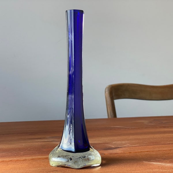 Vintage crystal blue vase made in Germany glass vase 1970 colorful vase tall thin vase skinny vase mid century modern vase cobalt blue vase