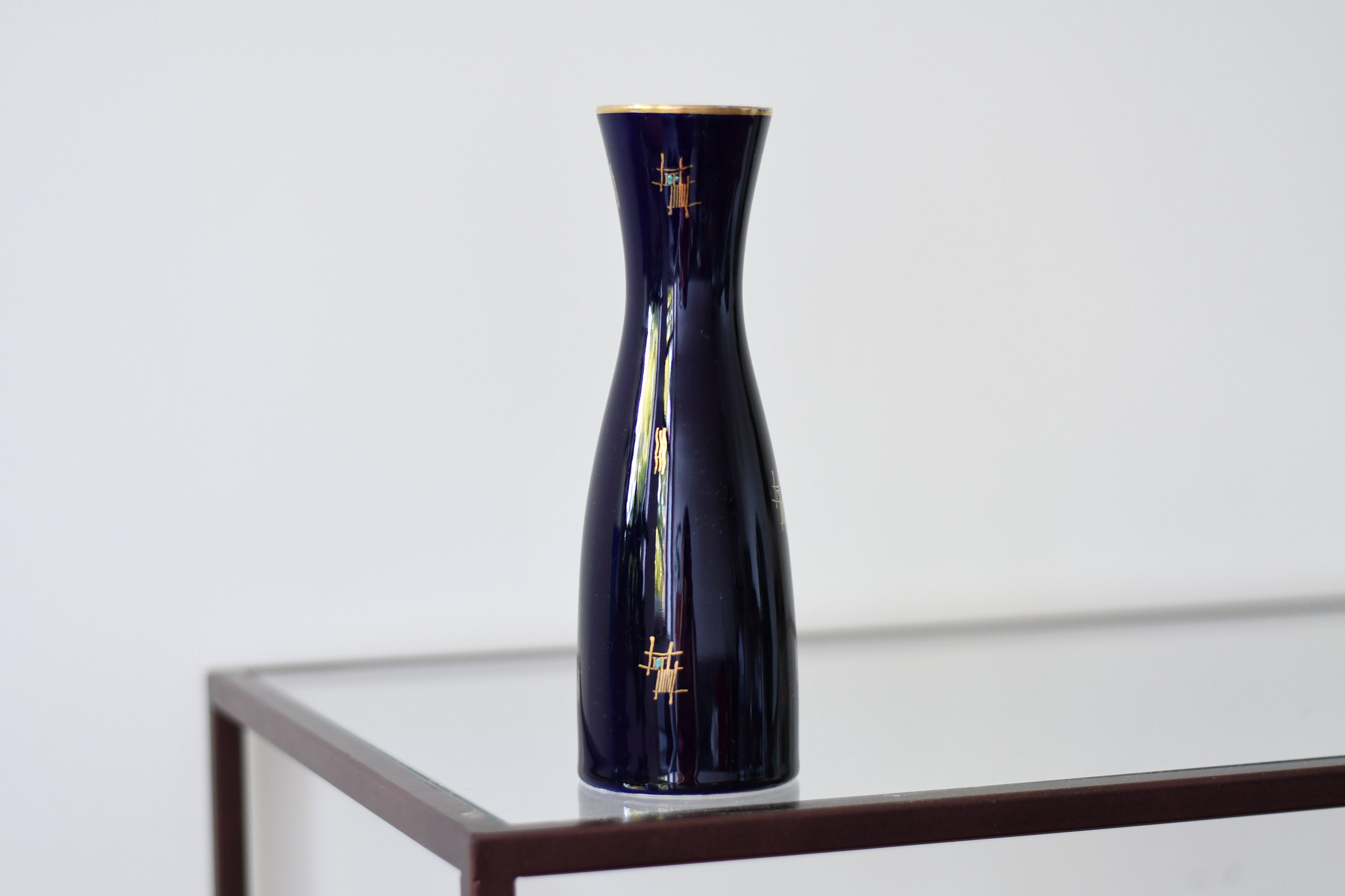 Cobalt Mid Century Vase With Unique Design in Midnight Blue From 1960, Made Germany, Christmas Gift,