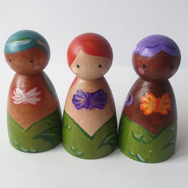 Little mermaid peg doll, mermaids figurines, underwater peg dolls early years play, mermaid nursery decor.