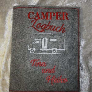 Calendar/notebook cover felt embroidery camper logbook with desired name including notebook or calendar 2025 - in various colors!