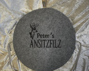 Seat cushion felt for hunters - embroidery lettering name + seat felt and deer!! Different felt colors!! As an option aluminum underside!!