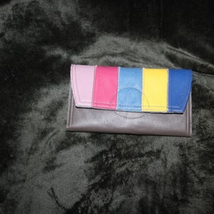 Damen Portemonnaie -- echtes Leder - Filz--- braun--Patchwork buntes Leder  --Einzelstück !!