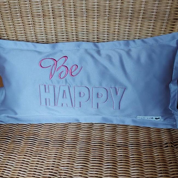 Pillow decoration pillow --small-- Be HAPPY .. with filling - 3D technology --Embroidery theme pillow -- Neck pillow