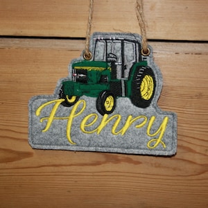 great door sign - felt - personalized with desired name -- tractor green -- different colors possible