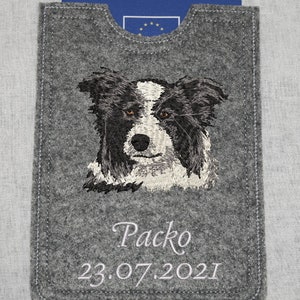 Heimtierausweis Border Collie naturgetreu gestickt  auf Wunsch  mit Namen und Geburtsdatum des Hundes-- personalisierbar --