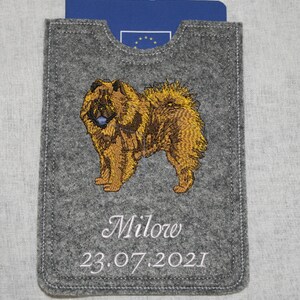 Heimtierausweis Chow Chow naturgetreu gestickt  auf Wunsch  mit Namen und Geburtsdatum des Hundes-- personalisierbar --