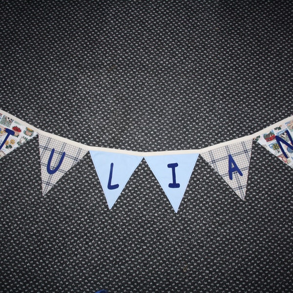 Wimpelkette Stoff-blau - Wimpelkette mit Wunschnamen -Babygeschenk- Kinderzimmerdekoration- personalisierbar !