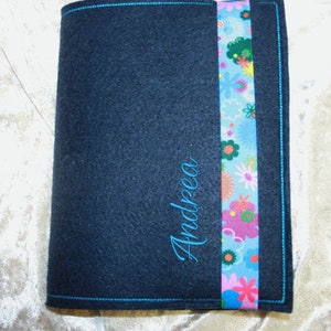 Calendar or notebook cover felt embroidery with name including notebook DinA5 or calendar 2024 - with colorful elastic band!!