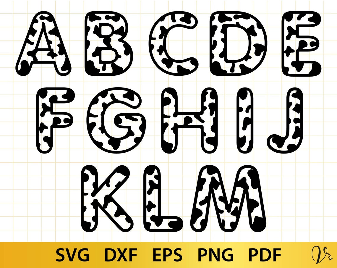 Cow print alphabet svg files for cricut Funny letters svg Etsy