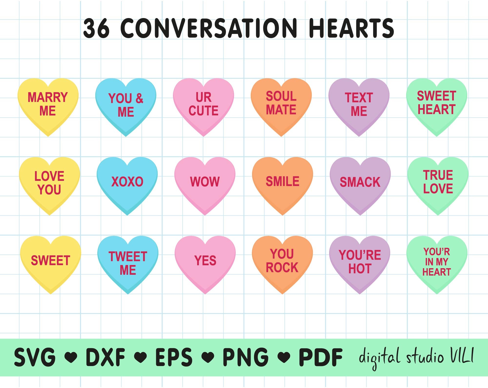 Conversation hearts svg cricut Conversation hearts svg laser Etsy