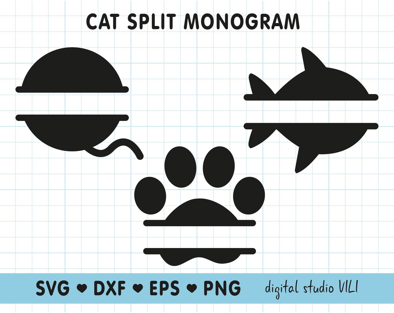Cat paw clew fish split monogram svg files for cricut Cat ...