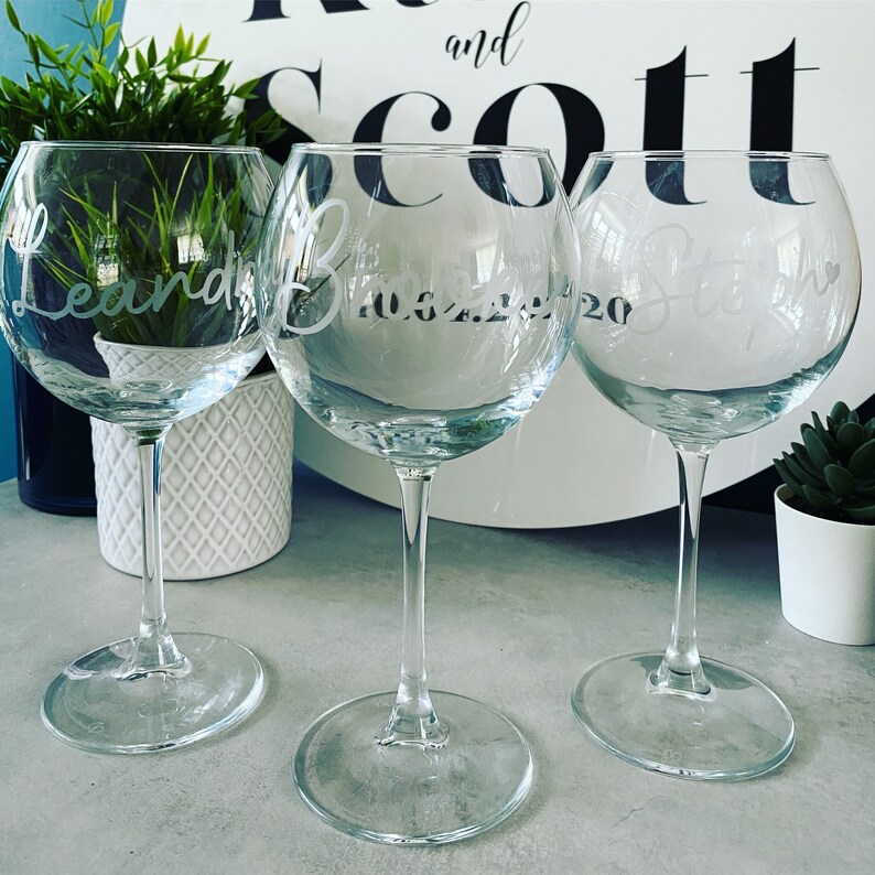 Personalised Gin Glass Engraved Etched Gift Bridesmaid Etsy