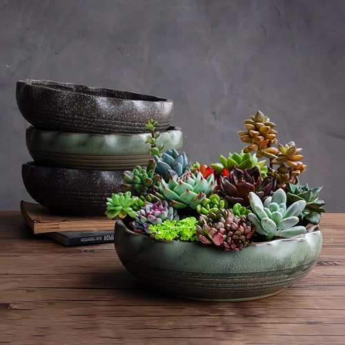 Succulent Pots Large Flowers Planter Plant Ceramic Gardening Indoor or Outdoor Plant Pot Gift & Decor, Plants Not Included