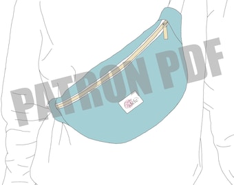 May include: A light blue fanny pack with a gold zipper and strap. The bag has a small label with the text "Gidèle". The fanny pack is worn across the body.