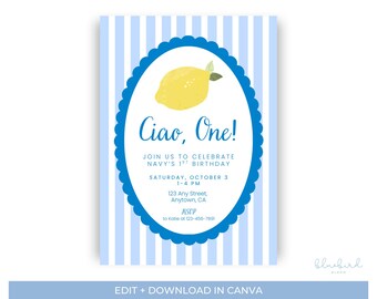 Invitación de cumpleaños Ciao One / Limón Costa Amalfitana Primer cumpleaños (Descarga digital)