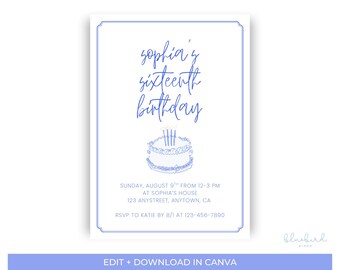 Invitación minimalista para fiesta de 16 años, invitación editable para cumpleaños de 16 años, plantilla imprimible para fiesta de cumpleaños de adolescentes.