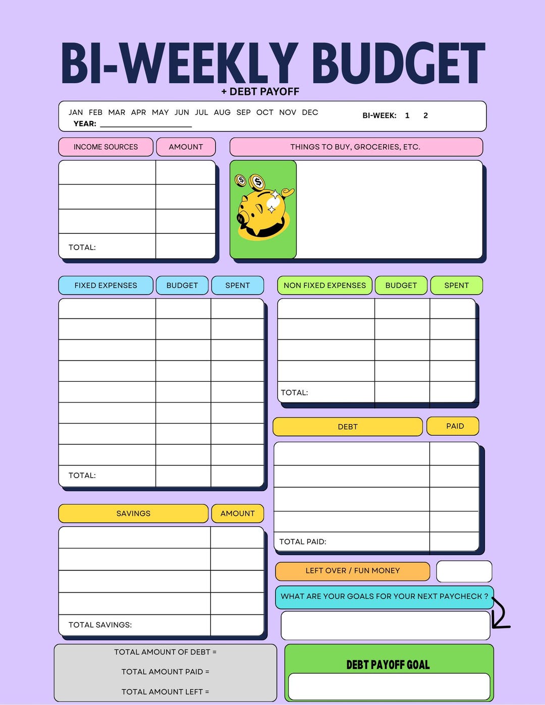 Bi-weekly Budget Template - Etsy