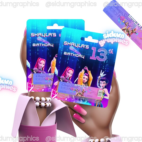 Kpop Huntrix Custom Lipbalm, chapstick party favors, kpop birthday, huntrix party, huntrix party favors, custom chapstick holder