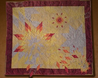 Wandbild Quilt 140x123cm Patchwork handarbeit bestickt Wandbehang