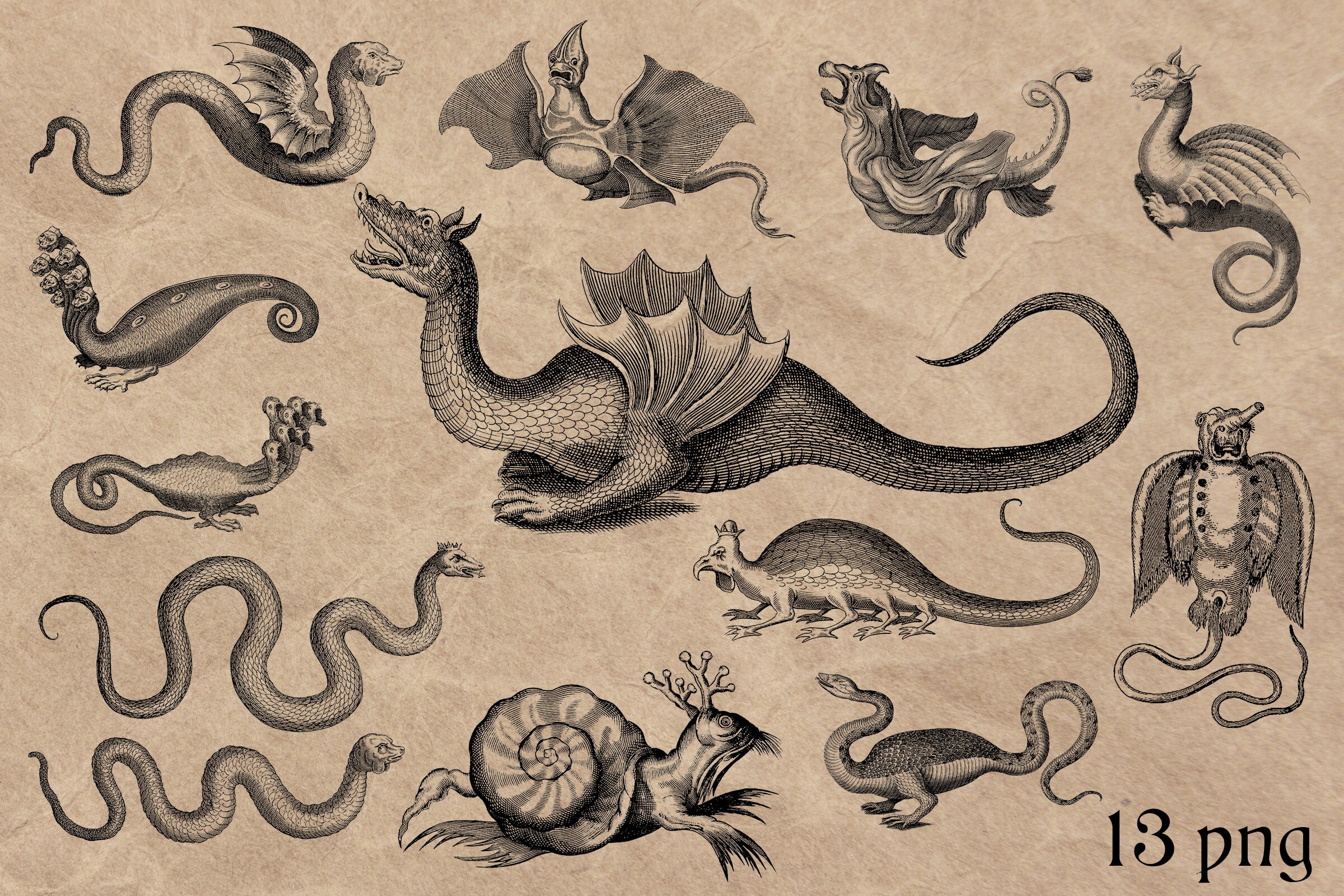 Antique Monsters Clipart Mythology Creatures 13 Png Files Etsy Denmark