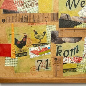 Collage sur carton encadré en bois d'iroko