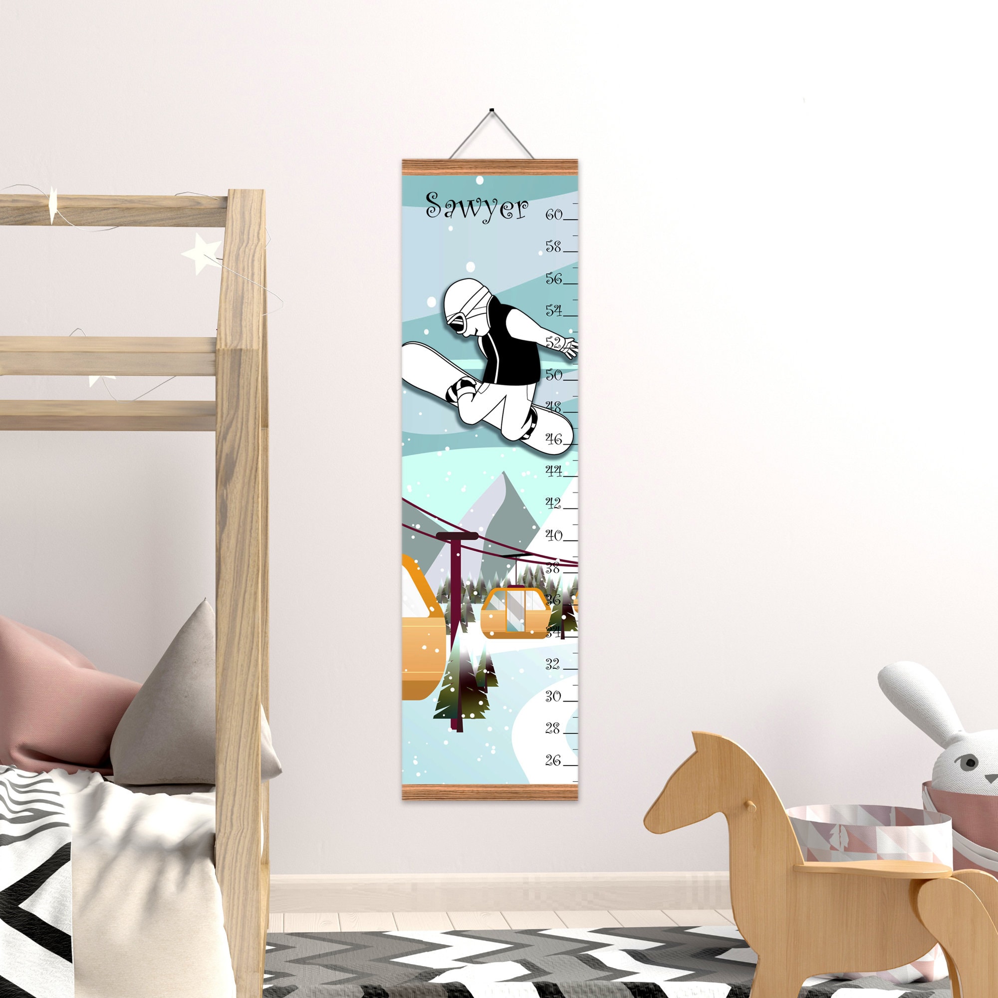 Snowboard Height Chart Growth Chart Canvas Nursery Decor Etsy