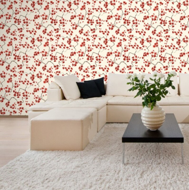 Japanese Flowers Asian peel and stick wall paper removable Etsy