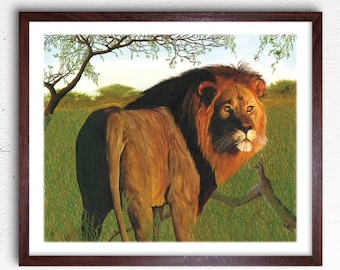 Lion in the African Wild - Wildlife Watercolour print