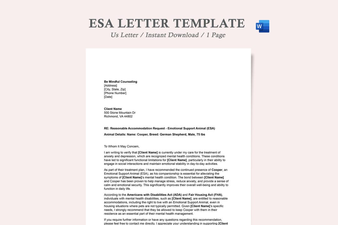 Esa Letter Template,emotional Support Animal Template,template for Esa Letter Template,emotional Support Animal Template,template for