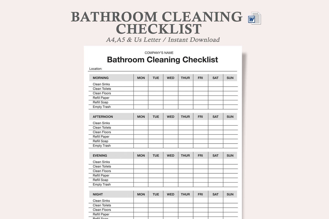 Bathroom Cleaning Checklist,bathroom Checklist,bathroom Cleaning ...