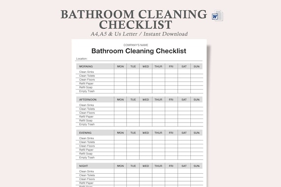 bathroom cleaning checklist,bathroom checklist,bathroom cleaning checklist printable,bathroom daily cleaning checklist