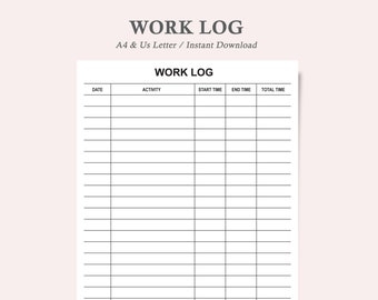 working log,employee work log,work task log,daily work log,Work log template,Printable work log