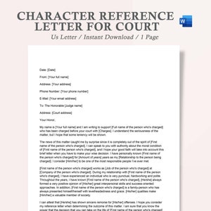 carta de referencia judicial, declaración de carácter para el tribunal, plantilla de carta de referencia judicial