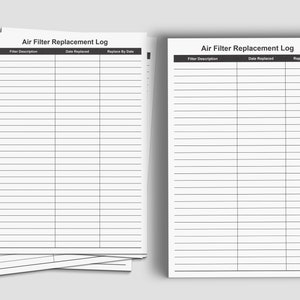 Filter Replacement Log,air Filter Log,air Filter Planner,ac Filter Log ...