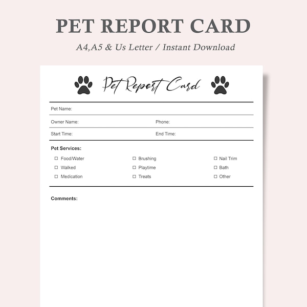 the report of the week merch Pet Report Card,Pet Perfomence Card,Dog Report Card,Dog Training Log,Pet Traning Form,Doggy Daycare Form,A4,A5,Us Letter