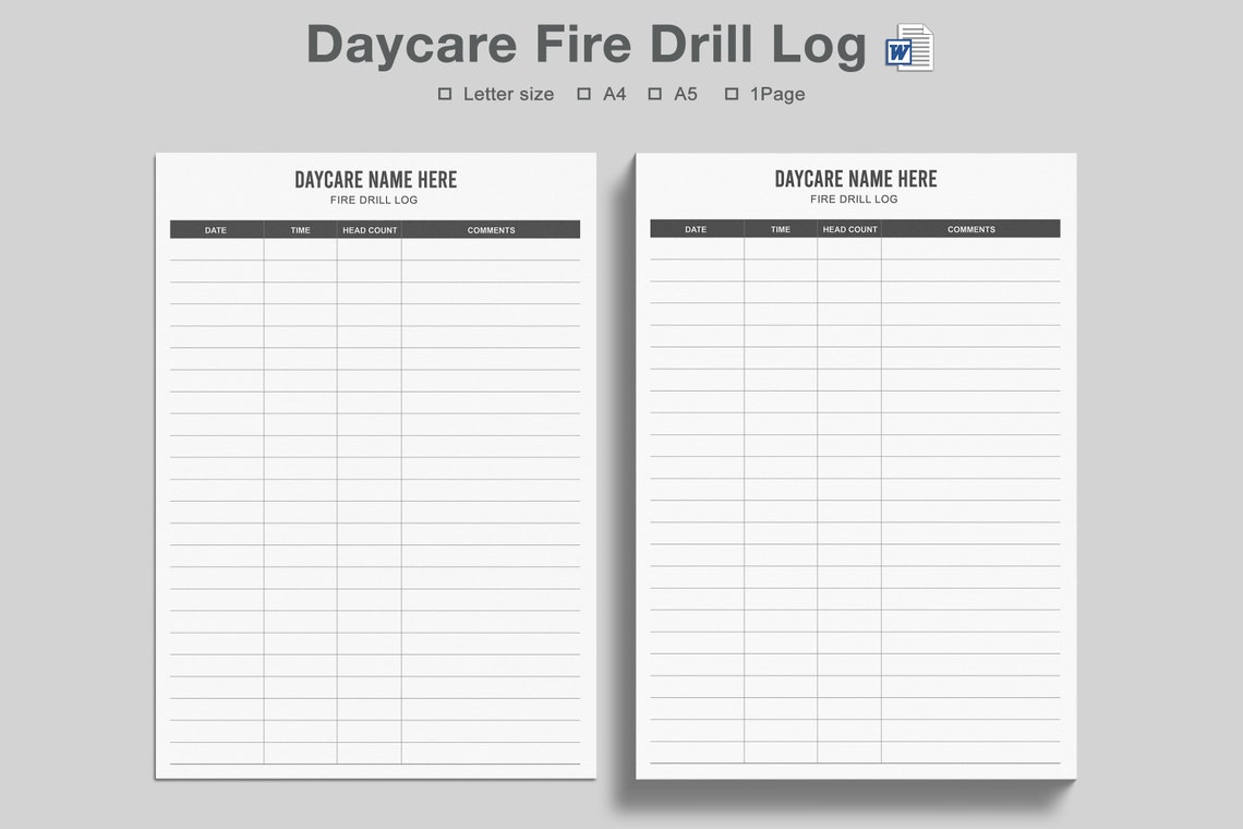 DayCare Fire Drill LogFire InspectionDaycare Fire DrillFire | Etsy
